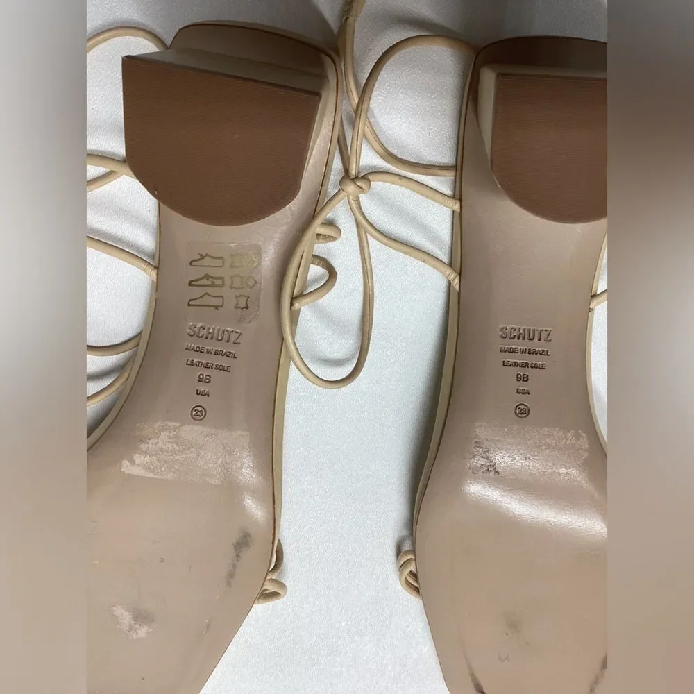 Schutz‎ Pompeii Beige Mid Ankle Strappy Sandals Size 9